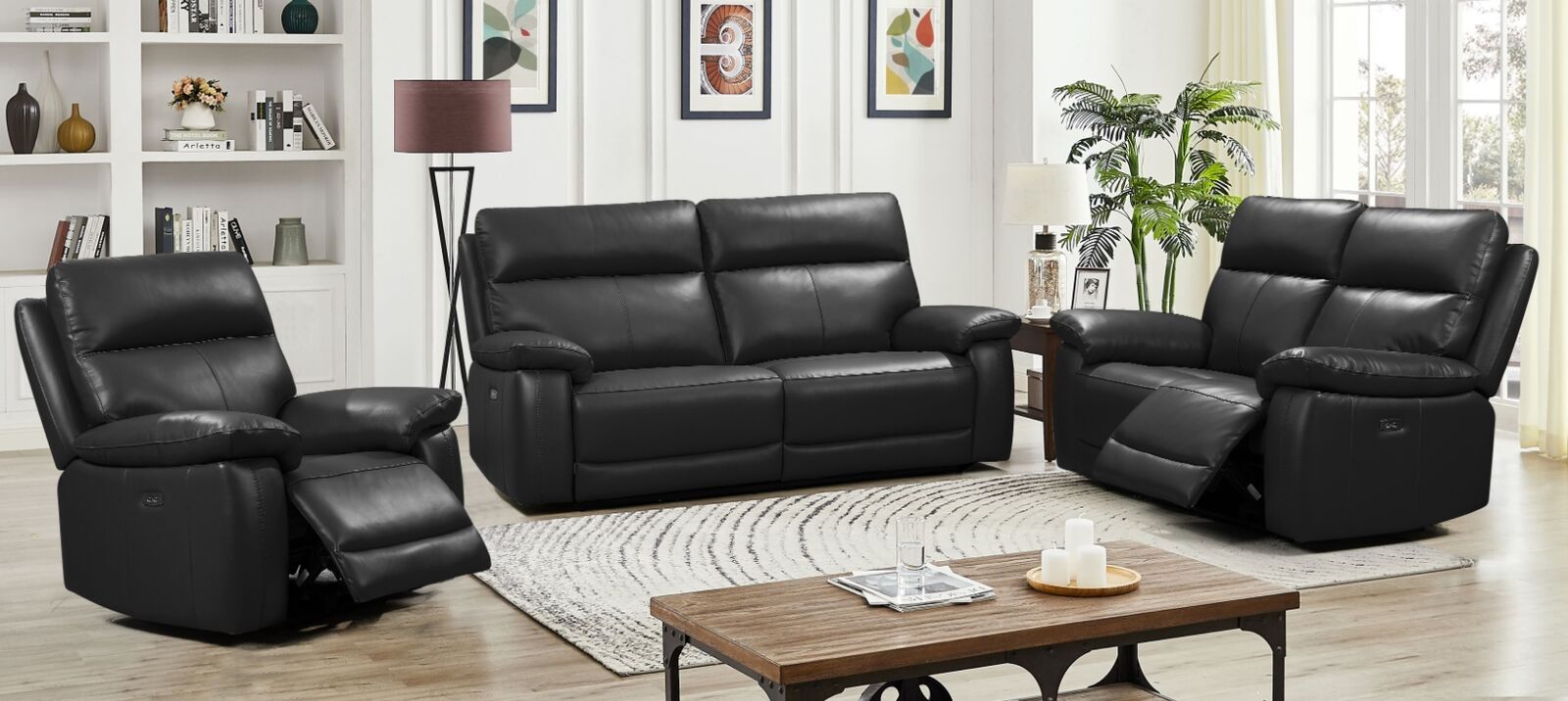 Product photograph of Dallas 3 2 1 Seater Electric Reclining Sofa Suite Black Leather from Designer Sofas 4U