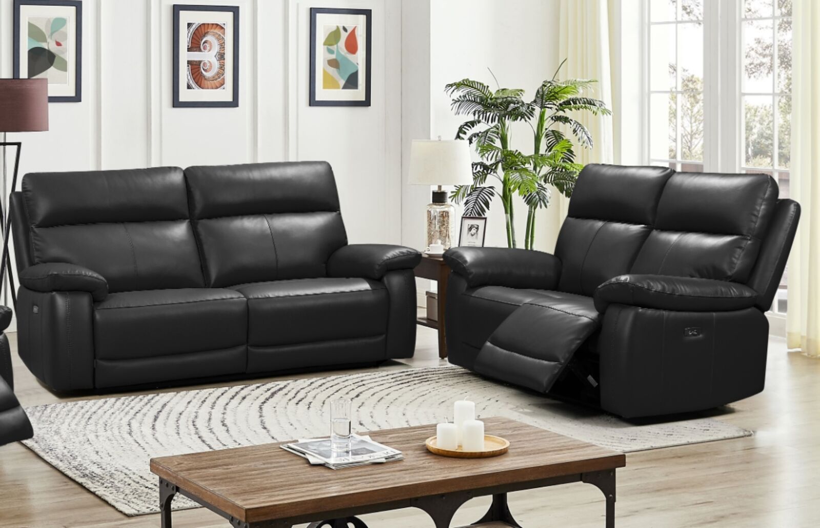 Product photograph of Dallas 3 2 Seater Electric Reclining Sofa Suite Black Leather from Designer Sofas 4U