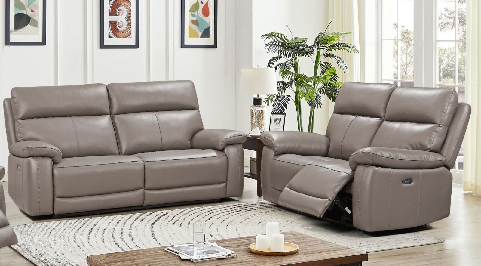 Product photograph of Dallas 3 2 Seater Electric Reclining Sofa Suite Latte Leather from Designer Sofas 4U