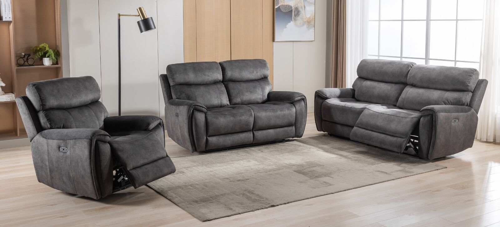 Product photograph of Dino 3 2 1 Seater Electric Reclining Cinema Sofa Suite Black Fabric from Designer Sofas 4U