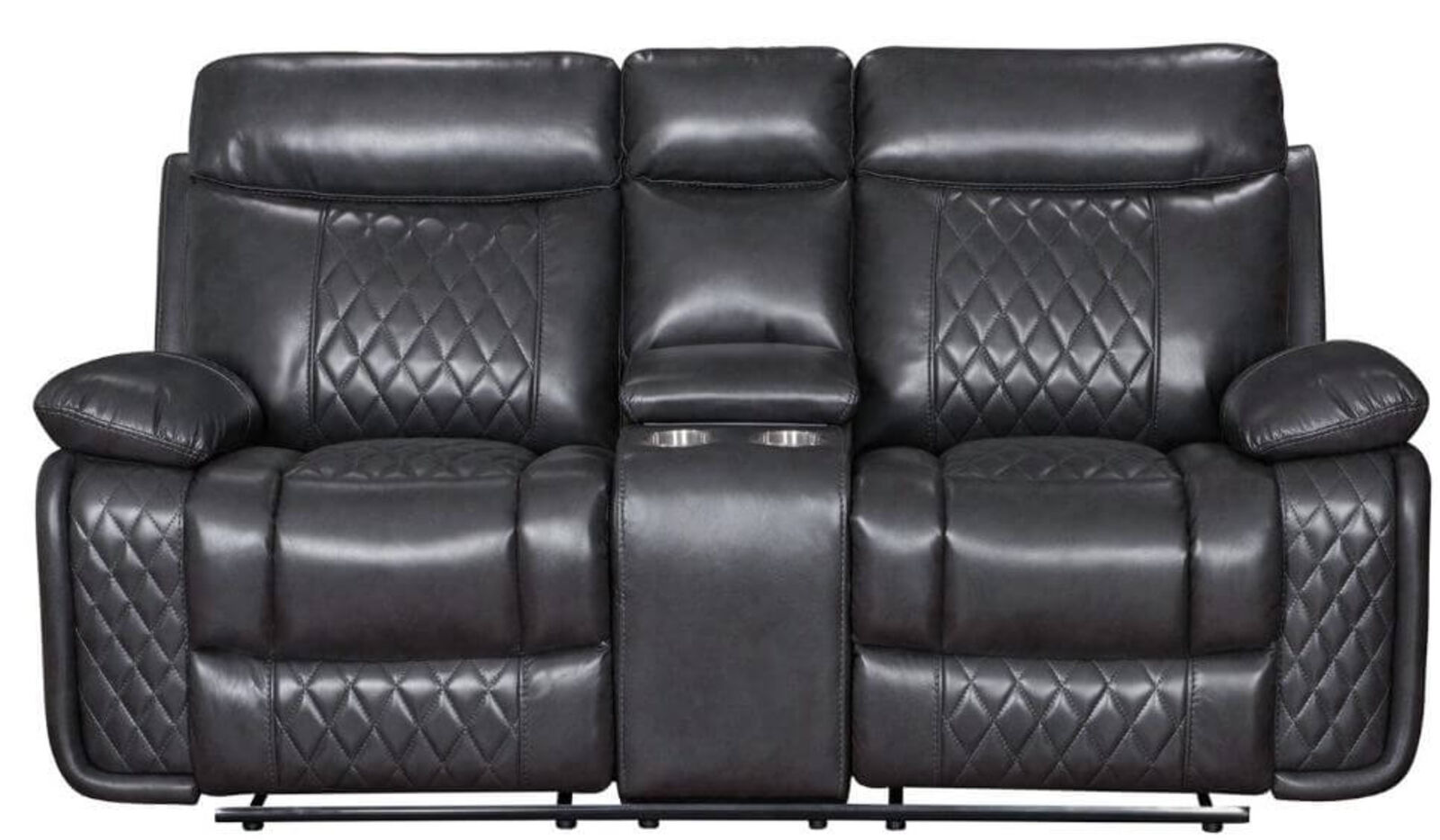 Product photograph of Hampton 2 Seater Reclining Sofa With Cupholder Charcoal Grey Leather from Designer Sofas 4U