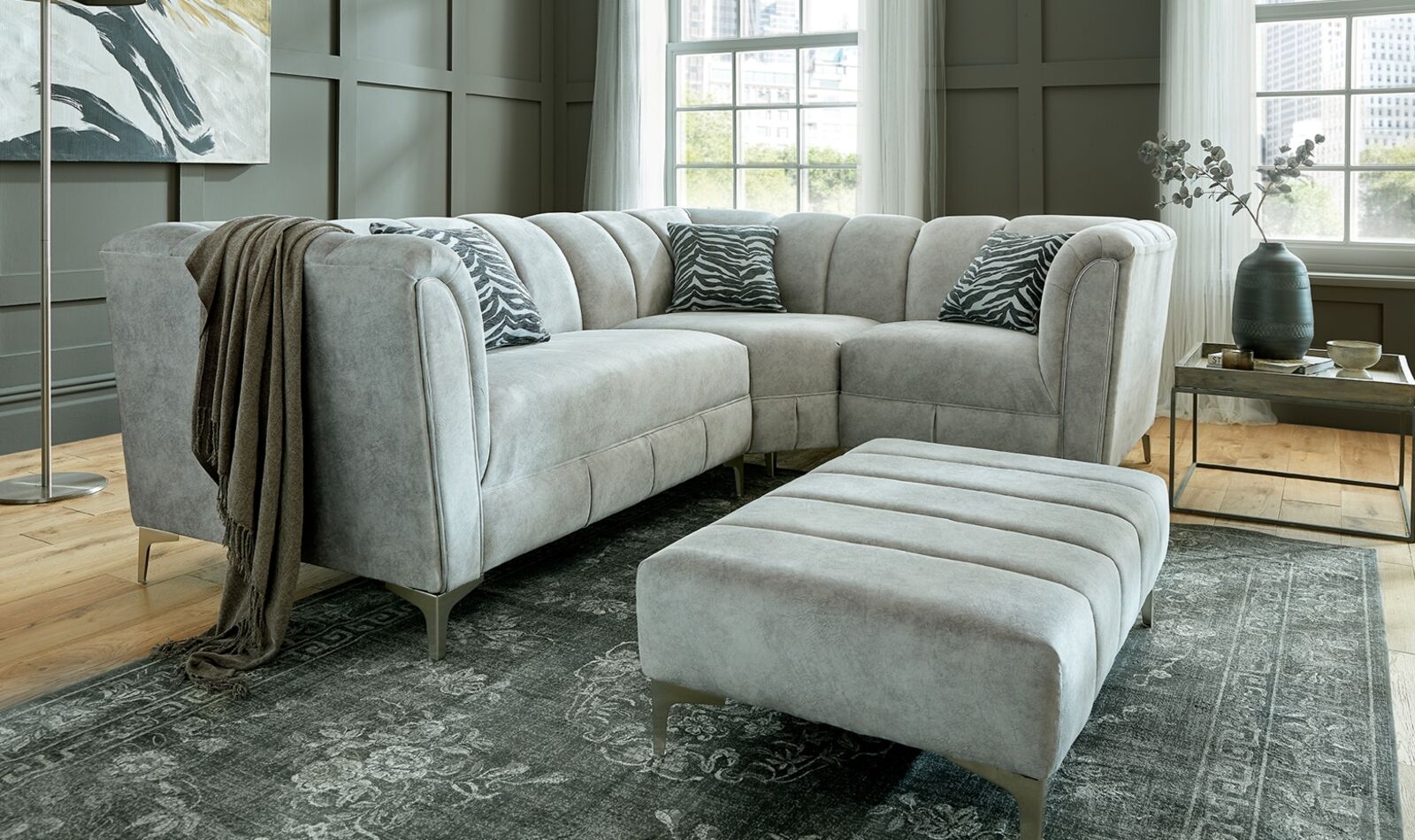 Product photograph of Lugo Corner Group Fabric Sofa Dapple Silver 2 Corner 2 from Designer Sofas 4U