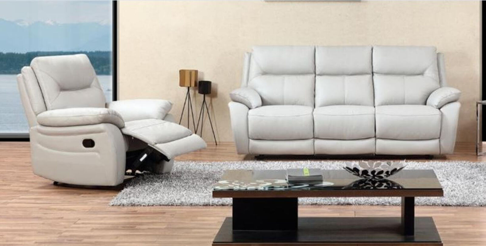 Product photograph of Manhattan 3 1 Reclining Sofa Suite Italian Putty Leather from Designer Sofas 4U