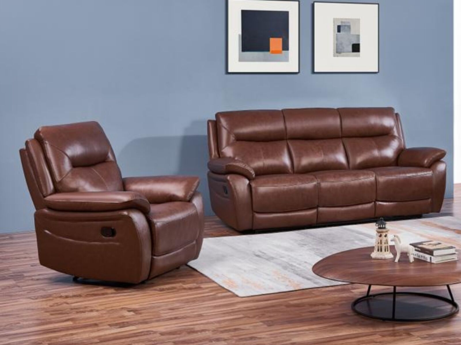 Product photograph of Manhattan 3 1 Reclining Sofa Suite Italian Tan Leather from Designer Sofas 4U