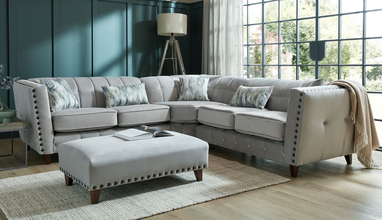 Product photograph of Norway Corner Group Fabric Sofa Plush Silver 2 Corner 1 from Designer Sofas 4U