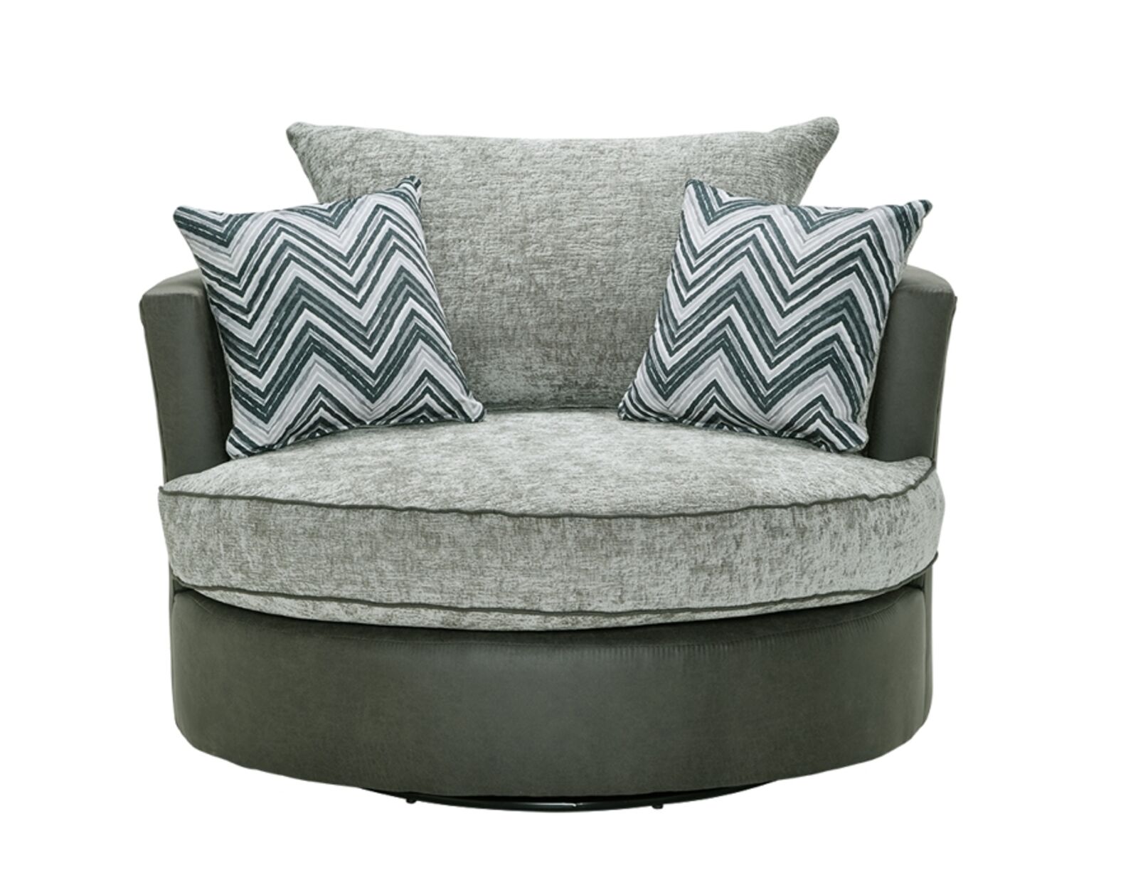 Product photograph of Cuddler Snuggle Swivel Armchair In Olivia Silver from Designer Sofas 4U