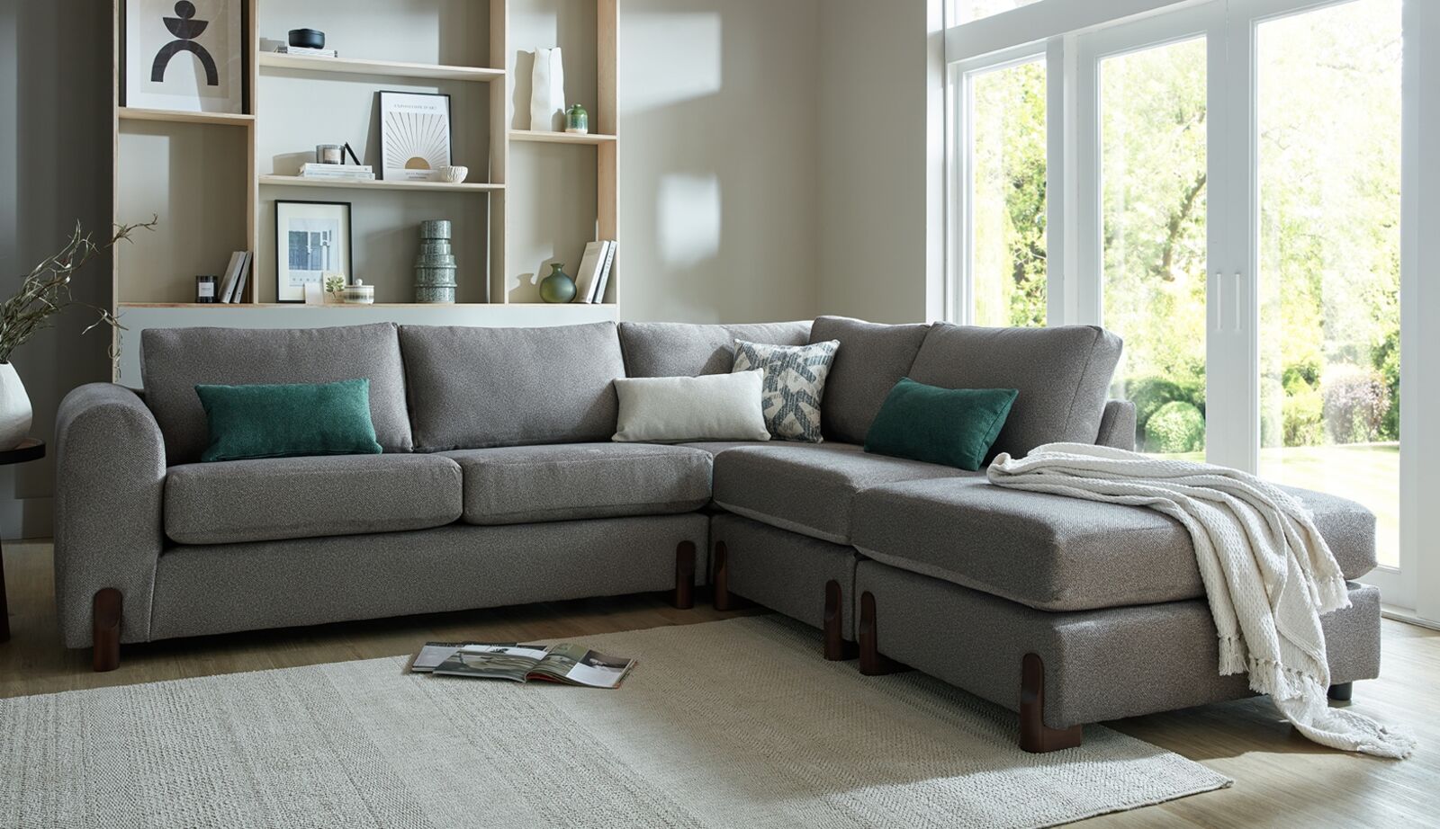 Product photograph of Preston Fabric Corner Sofa Group In Colombus Stone from Designer Sofas 4U