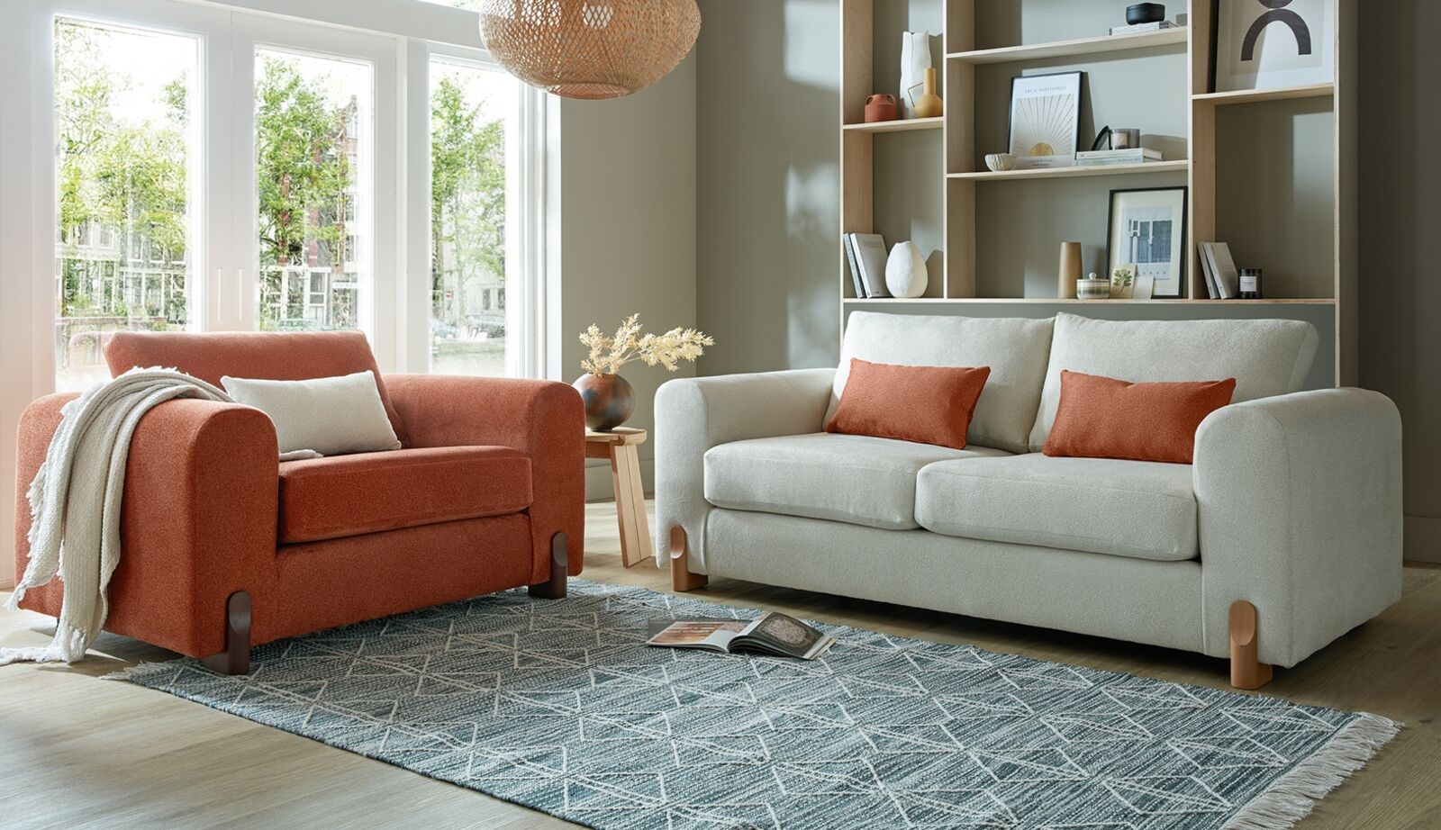 Product photograph of Preston 3 Snuggler Fabric Sofa Suite In Colombus Fabric from Designer Sofas 4U