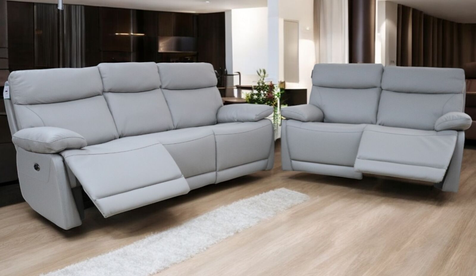 Product photograph of Lawson 3 2 Reclining Leather Sofa Suite Light Grey from Designer Sofas 4U