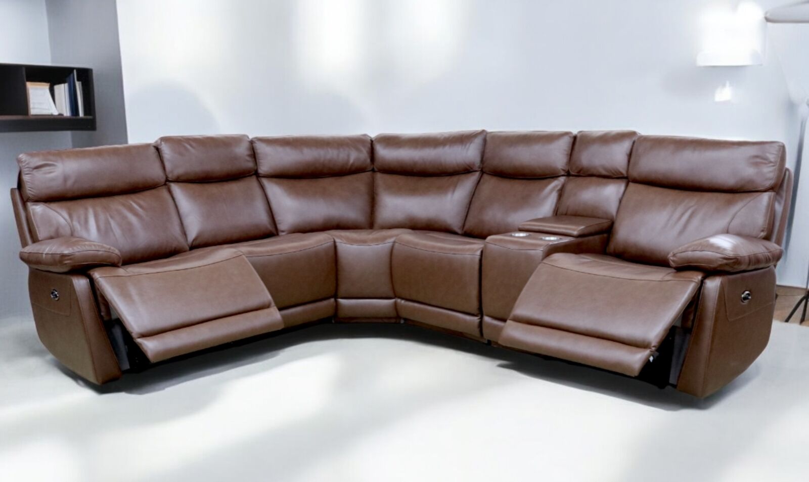 Product photograph of Lawson Reclining Power Corner Cinema Sofa 2 C 2 Italian Brown Leather from Designer Sofas 4U